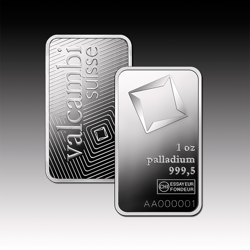1oz Valcambi Palladium Minted bar 999.5 Palladium