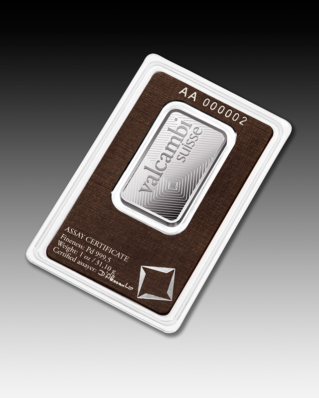 1oz Valcambi Palladium Minted bar 999.5 Palladium