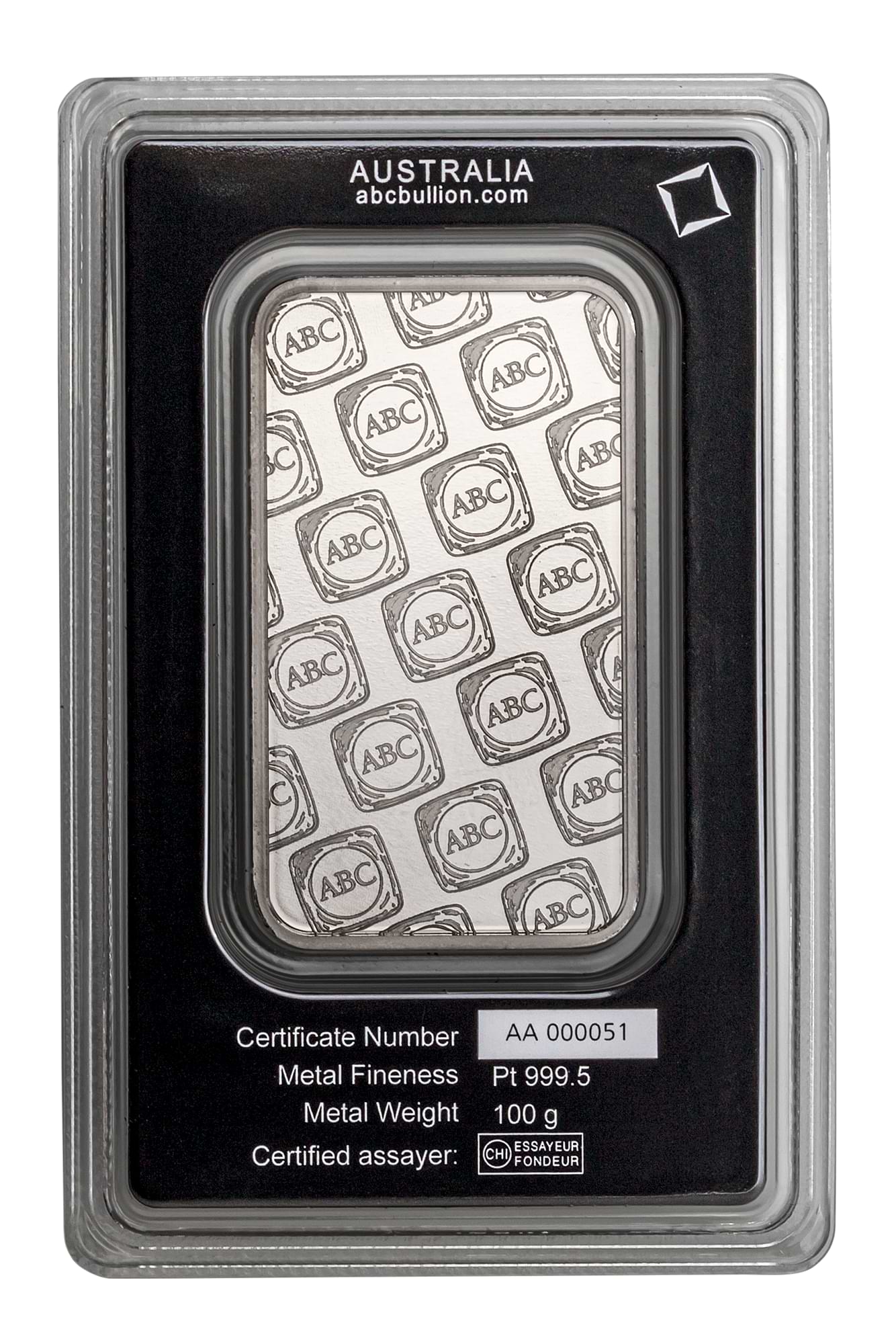 100g ABC Platinum Minted Tablet 999.5 Platinum